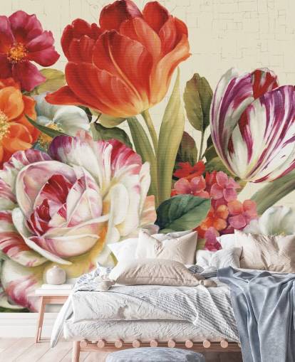 colorful botanical wall mural