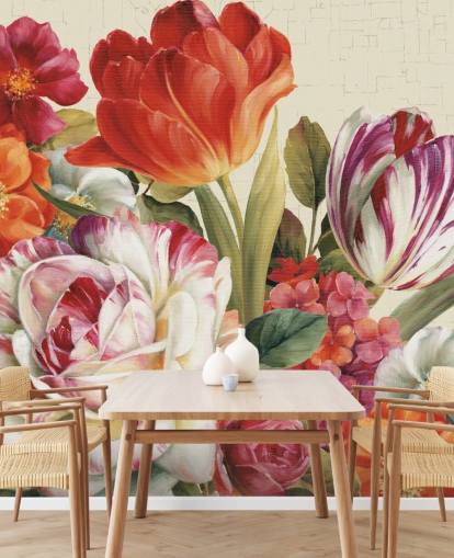 colourful botanical wall mural