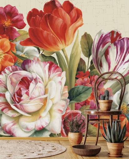 colourful botanical wall mural