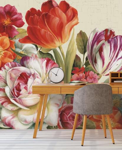 colourful botanical wall mural