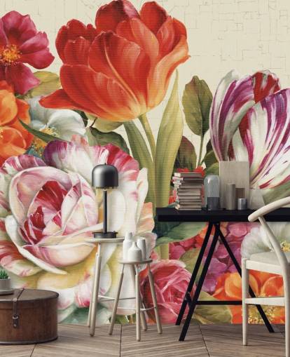 farbenfrohes botanisches Wandbild