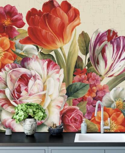 colourful botanical wall mural