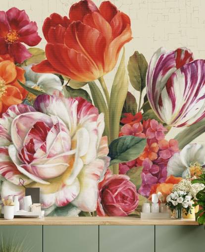 colourful botanical wall mural