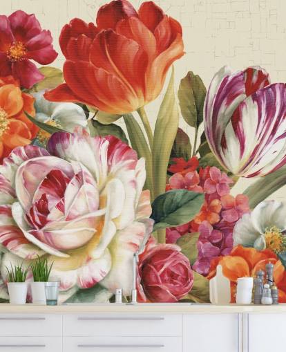 colorful botanical wall mural