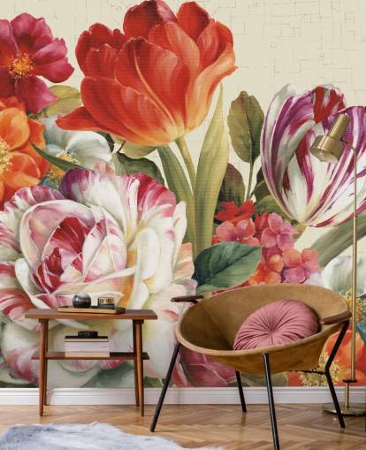 colourful botanical wall mural