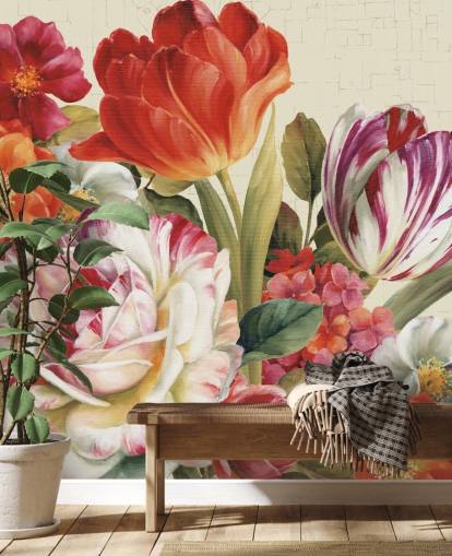 colourful botanical wall mural