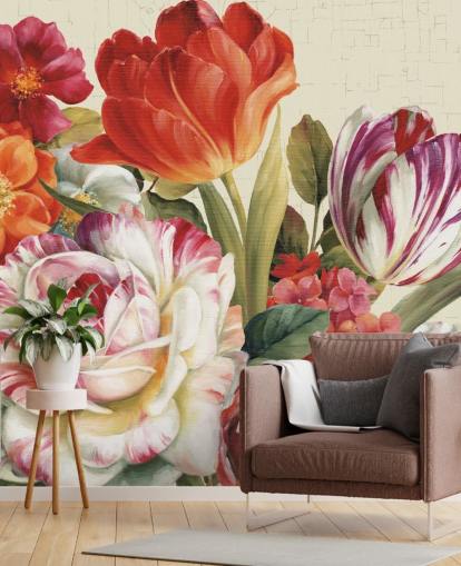 colourful botanical wall mural
