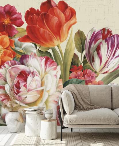 colourful botanical wall mural
