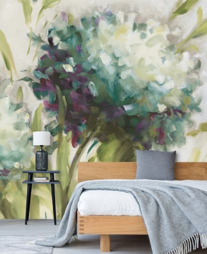 Décoration murale botanique d'un champ d'hortensias bleu par Lisa Audit