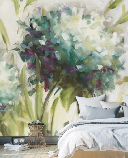 blaues botanisches Wandbild mit Hortensienfeld von Lisa Audit