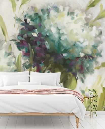 mural de parede botânico Hydrangea Field azul de Lisa Audit