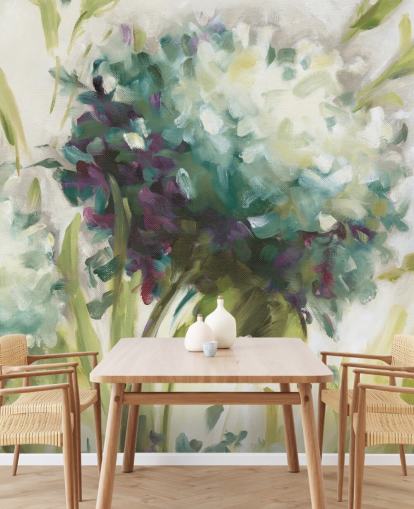 blaues botanisches Wandbild mit Hortensienfeld von Lisa Audit blaues botanisches Wandbild mit Hortensienfeld von Lisa Audit