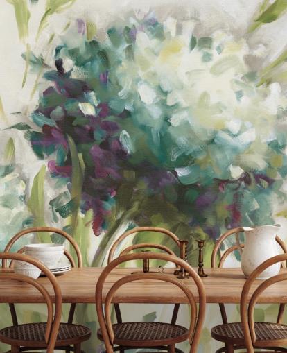 blaues botanisches Wandbild mit Hortensienfeld von Lisa Audit