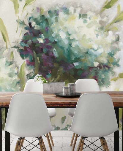 blaues botanisches Wandbild mit Hortensienfeld von Lisa Audit blaues botanisches Wandbild mit Hortensienfeld von Lisa Audit