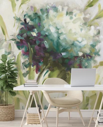 mural de pared botánico azul Hydrangea Field de Lisa Audit