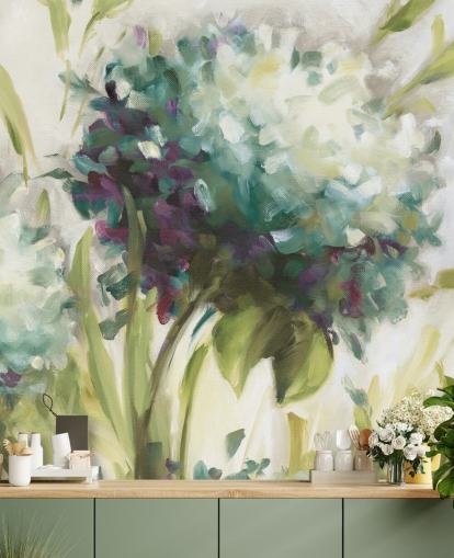 blue Hydrangea Field botanical Wall Mural by Lisa Audit