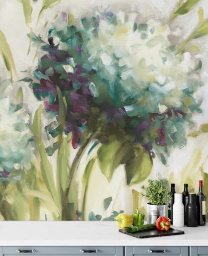 Decorazione murale botanica con campo di ortensie blu di Lisa Audit Decorazione murale botanica con campo di ortensie blu di Lisa Audit