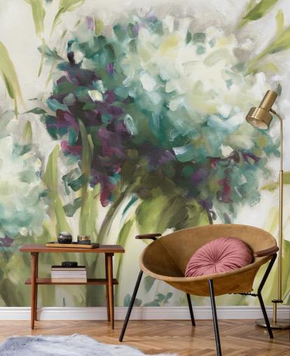 Decorazione murale botanica con campo di ortensie blu di Lisa Audit