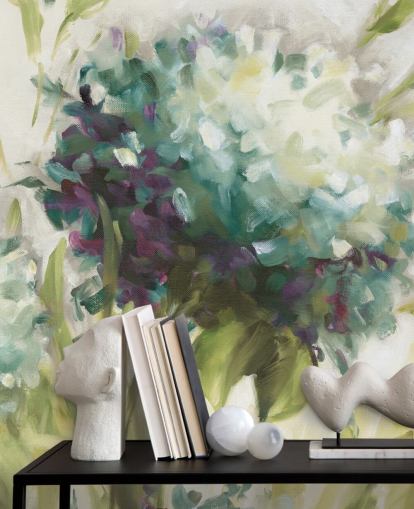 blaues botanisches Wandbild mit Hortensienfeld von Lisa Audit
