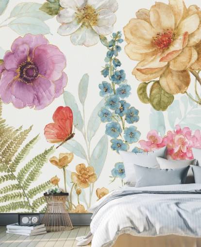 Colorful Floral Mural with butterfly Colorful Floral Mural with butterfly