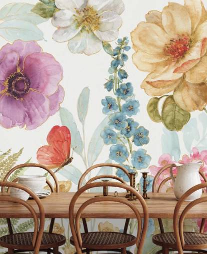 Decorazione murale floreale colorata con farfalla