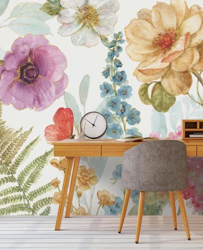 Colorful Floral Mural with butterfly