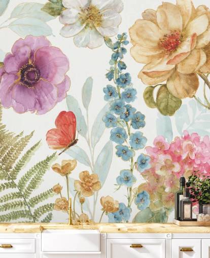 Colorful Floral Mural with butterfly