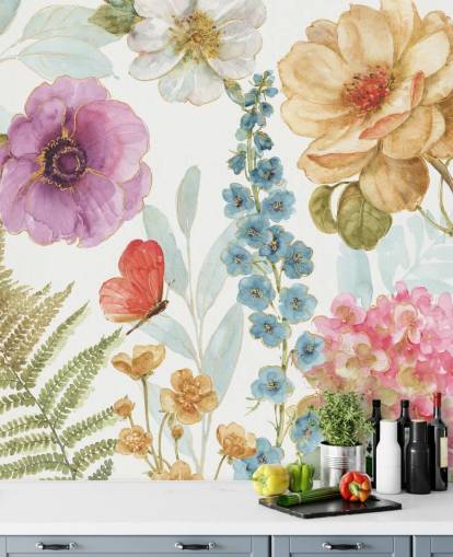 Colourful Floral Mural with butterfly