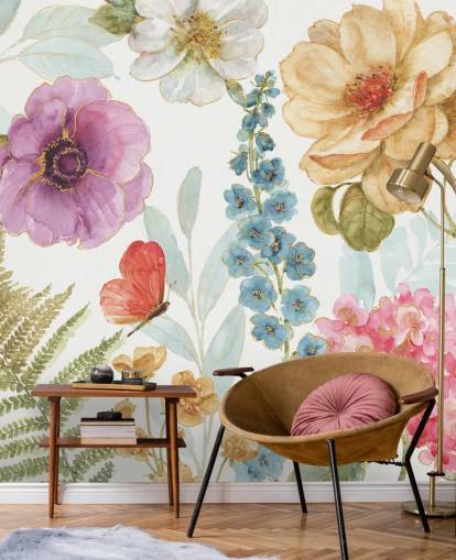 Colourful Floral Mural with butterfly Colourful Floral Mural with butterfly