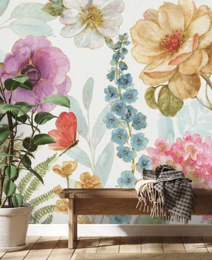 Colourful Floral Mural with butterfly