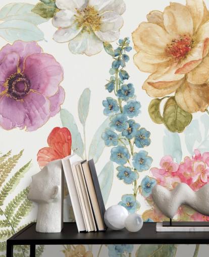 Buntes Blumen-Wandbild mit Schmetterling