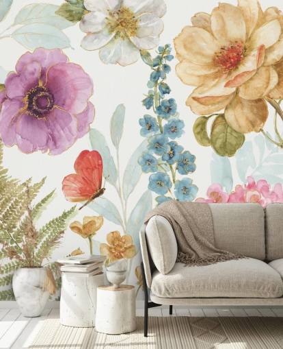 Colorful Floral Mural with butterfly Colorful Floral Mural with butterfly