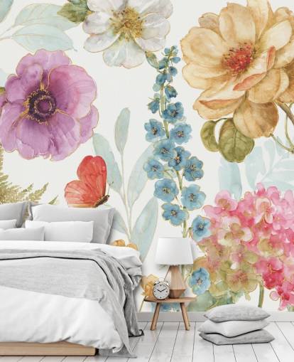 Colourful Floral Mural with butterfly Colourful Floral Mural with butterfly