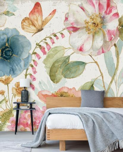 colourful botanical wall mural