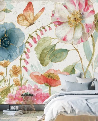 colourful botanical wall mural