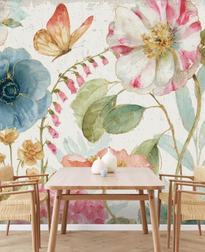 farbenfrohes botanisches Wandbild