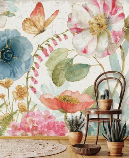colorful botanical wall mural