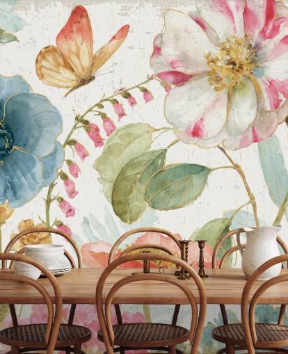 colourful botanical wall mural