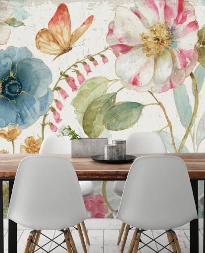 colorful botanical wall mural