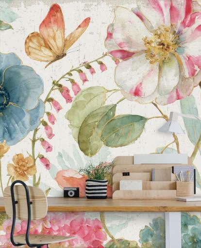 colourful botanical wall mural