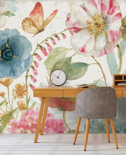 colourful botanical wall mural