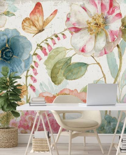 colourful botanical wall mural