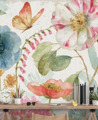 kleurrijke botanische muurschildering