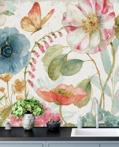 fresque murale botanique colorée