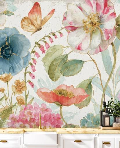 colourful botanical wall mural