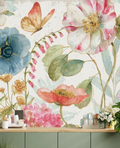 farbenfrohes botanisches Wandbild