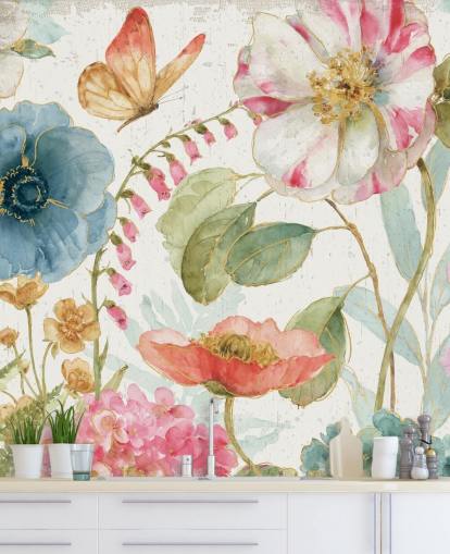 farbenfrohes botanisches Wandbild