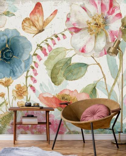 colourful botanical wall mural