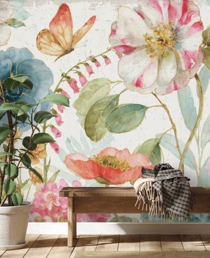 farbenfrohes botanisches Wandbild