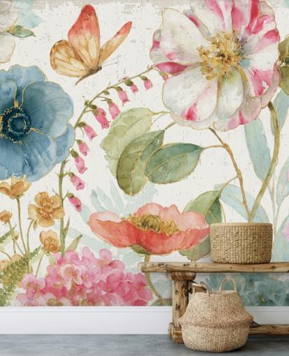 colourful botanical wall mural